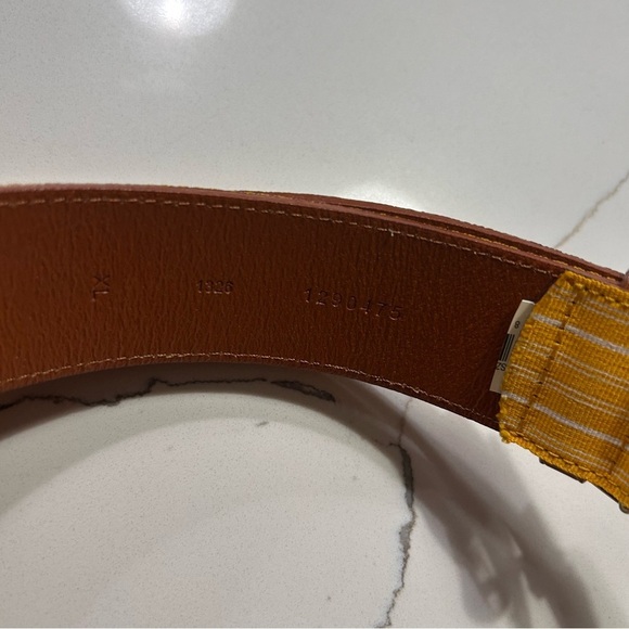 Vintage Lauren Ralph Lauren Brass Anchor Buckle Leather Belt XL Yellow Stripes - Picture 5 of 6
